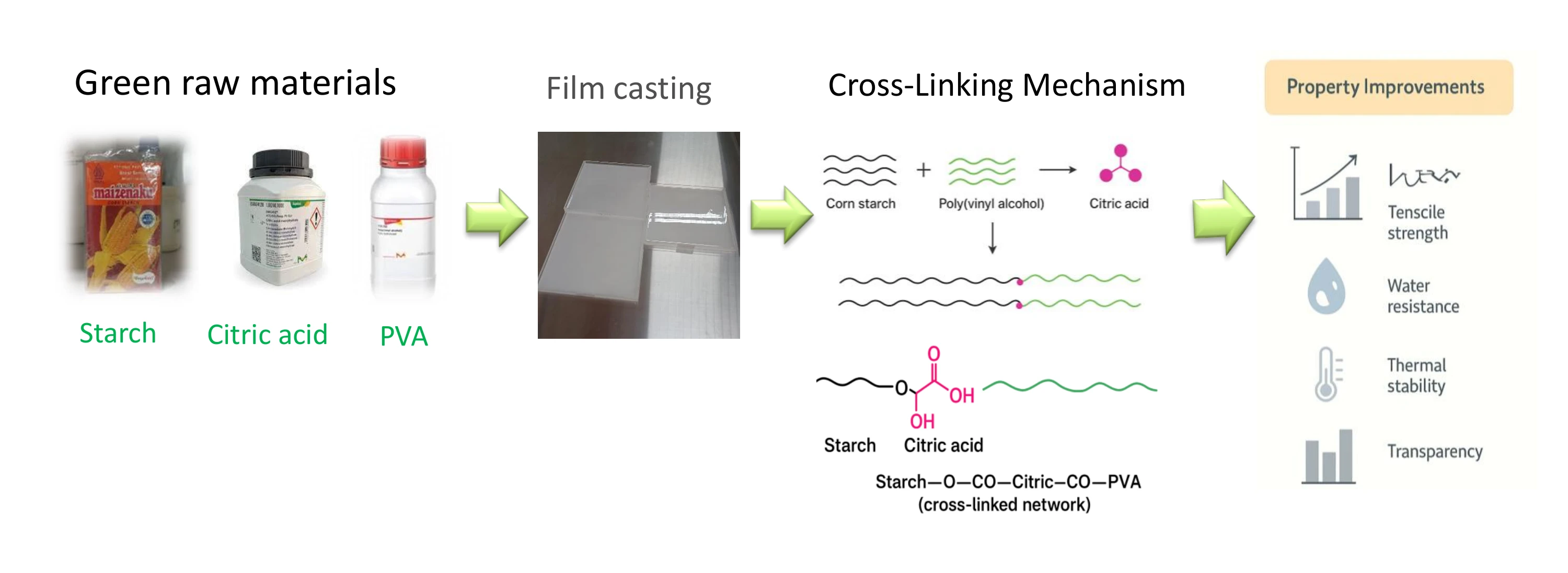 Enhancing Corn Starch-Poly(Vinyl Alcohol) and Glycerol Composite Films with Citric Acid Cross-Linking Mechanism: A Green Approach to High-Performance Packaging Materials