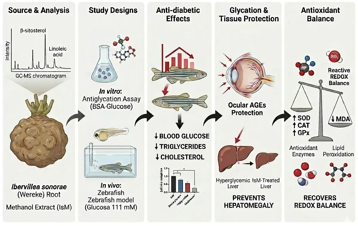 Antiglycation, Antioxidant, and Antidiabetic Effects of <i>Ibervillea sonorae</i> (Wereke) in a Diabetic Zebrafish Model