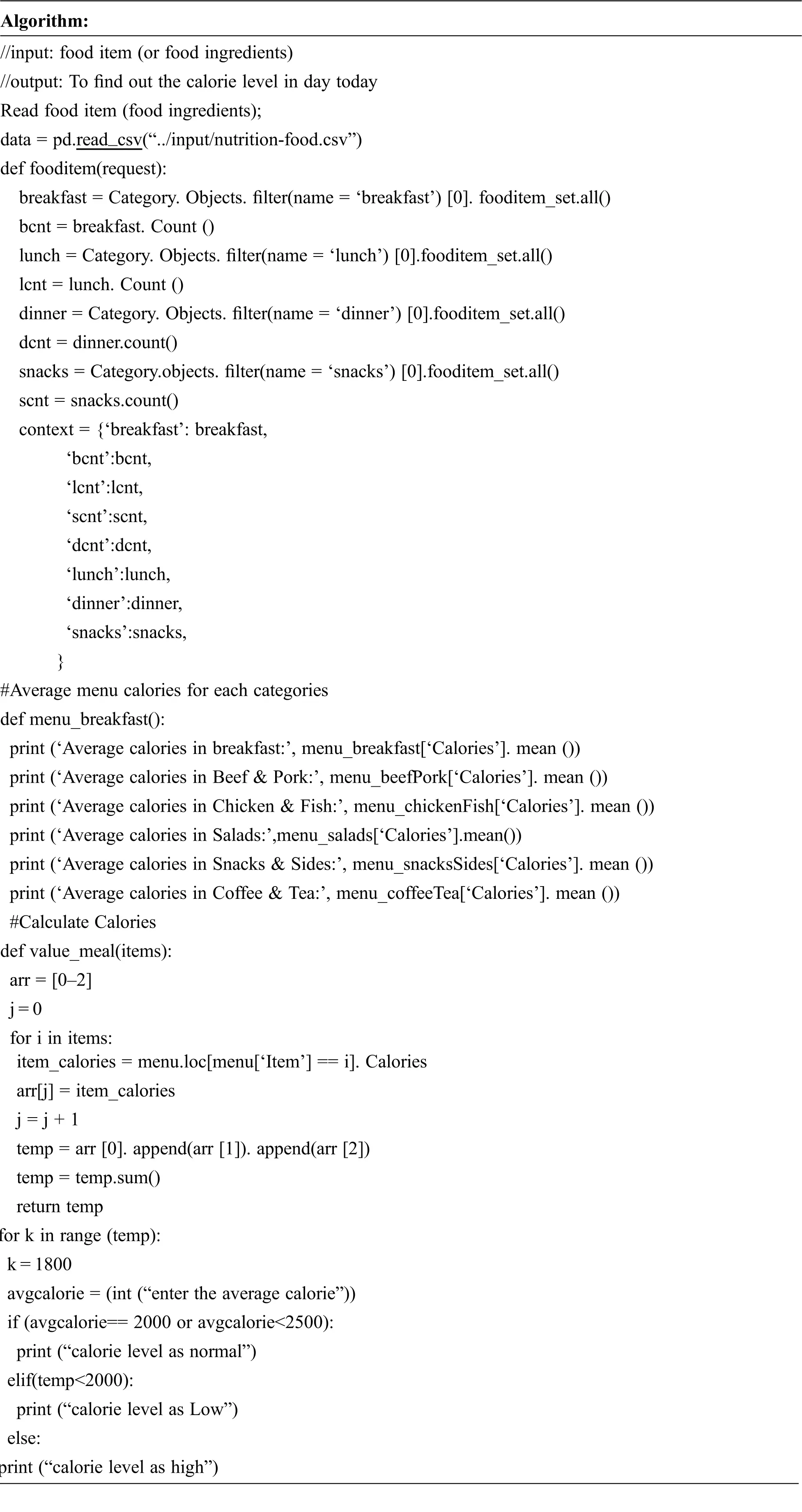 To Control Diabetes Using Machine Learning Algorithm and Calorie ...
