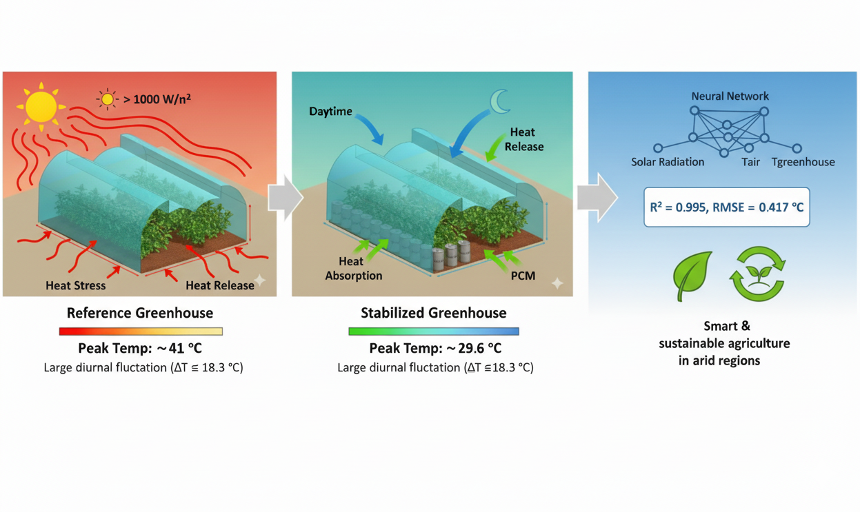 Experimental and Neural Network Modeling of the Thermal Behavior of an Agricultural Greenhouse Integrated with a Phase Change Material (CaCl<sub><b>2</b></sub>·6H<sub><b>2</b></sub>O)