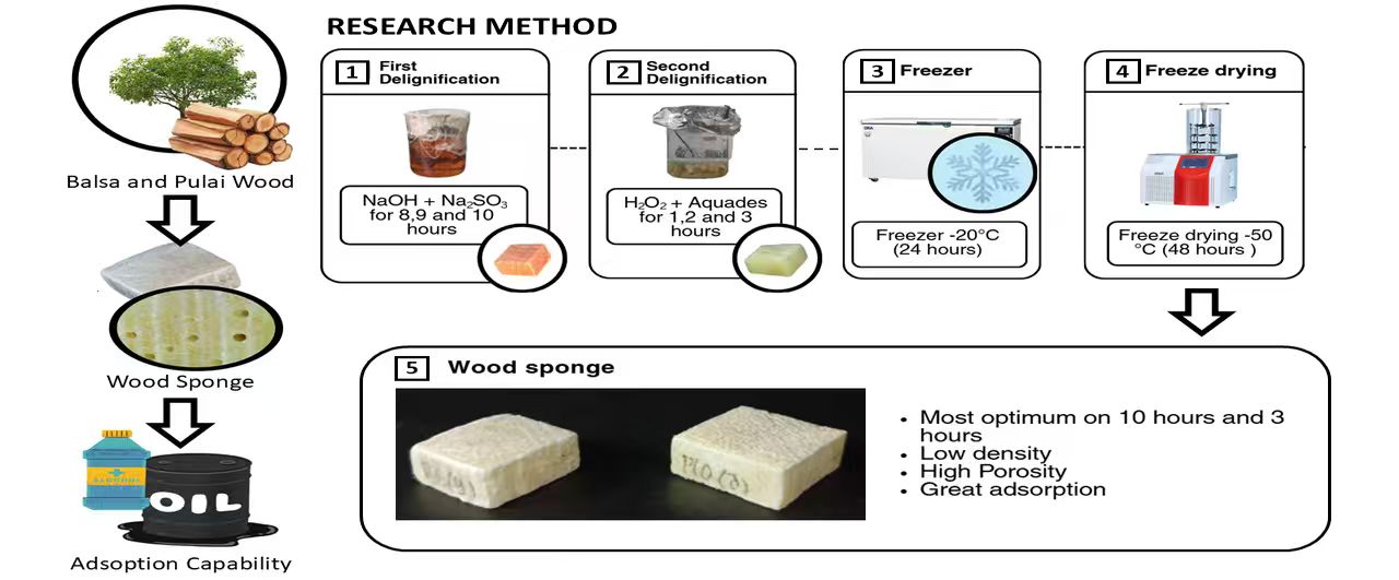 Tailoring the Properties of Balsa and Pulai Wood Sponge through Dual-Stages Delignification as a Potential Bio-Based Adsorbent