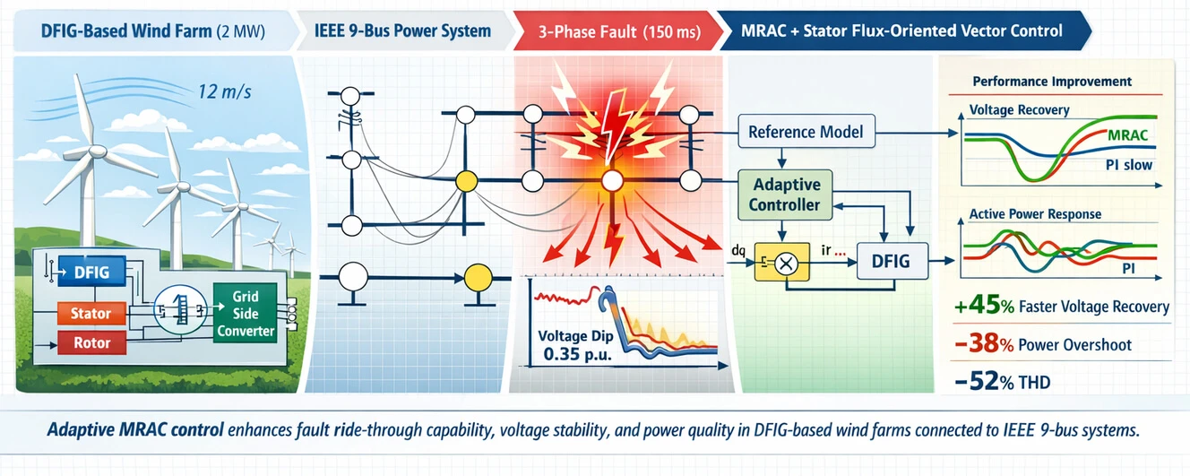 Active and Reactive Power Control of DFIG-Based Wind Farm Connected to IEEE 9-Bus System Network under Fault Condition