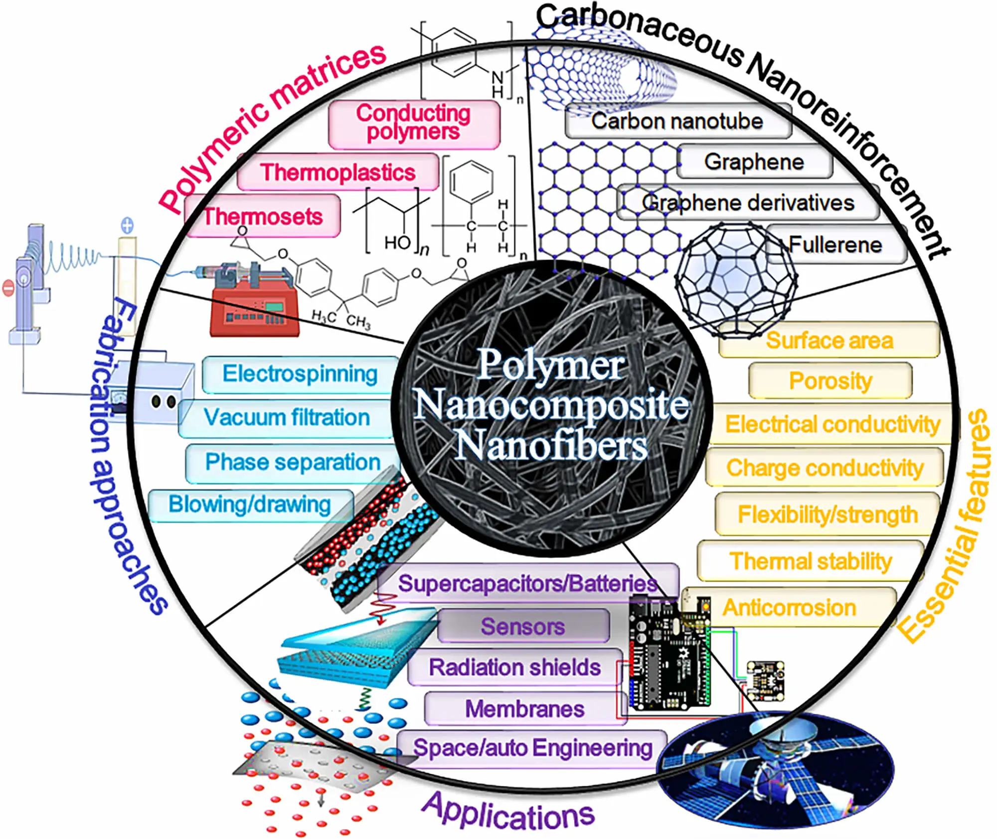 Multifunctional Carbonaceous Nanoreinforced Polymeric Nanofibers—Bridging Fundamental Aspects to Technological Resolves