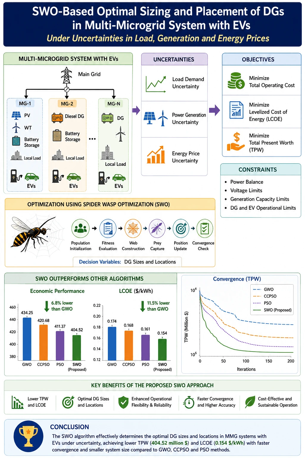 Determination of Optimal Location and Sizing of Distributed Generators in Multi-Microgrid System Using Spider Wasps Optimization Technique